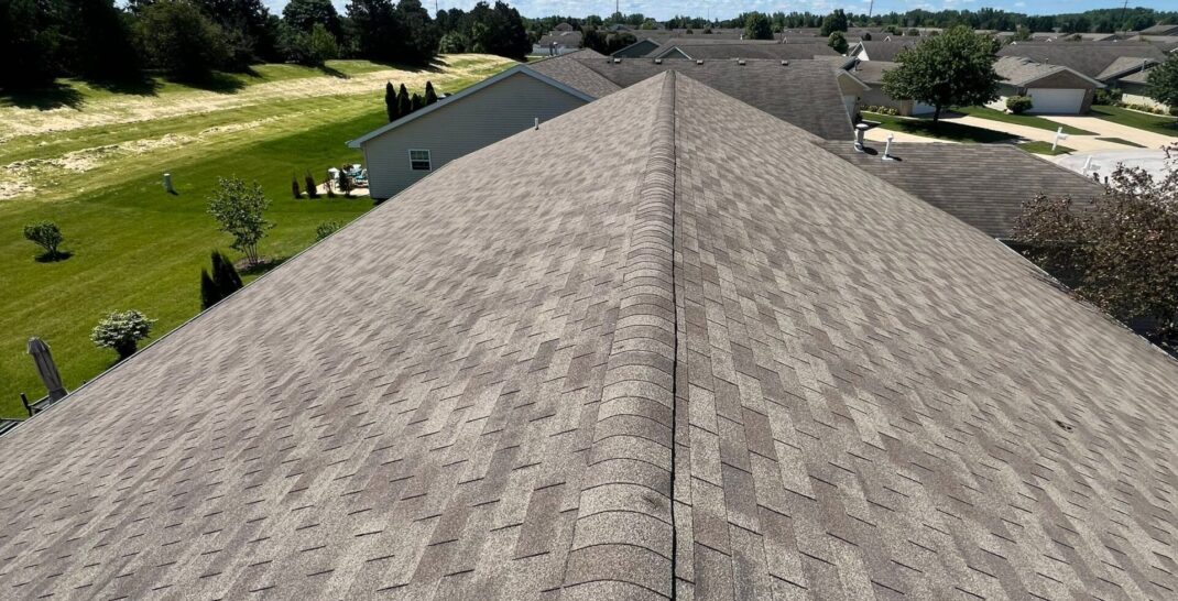 Roof replacement in Michigan City Indiana featuring new asphalt shingles installed by Weldon Roofing & Construction